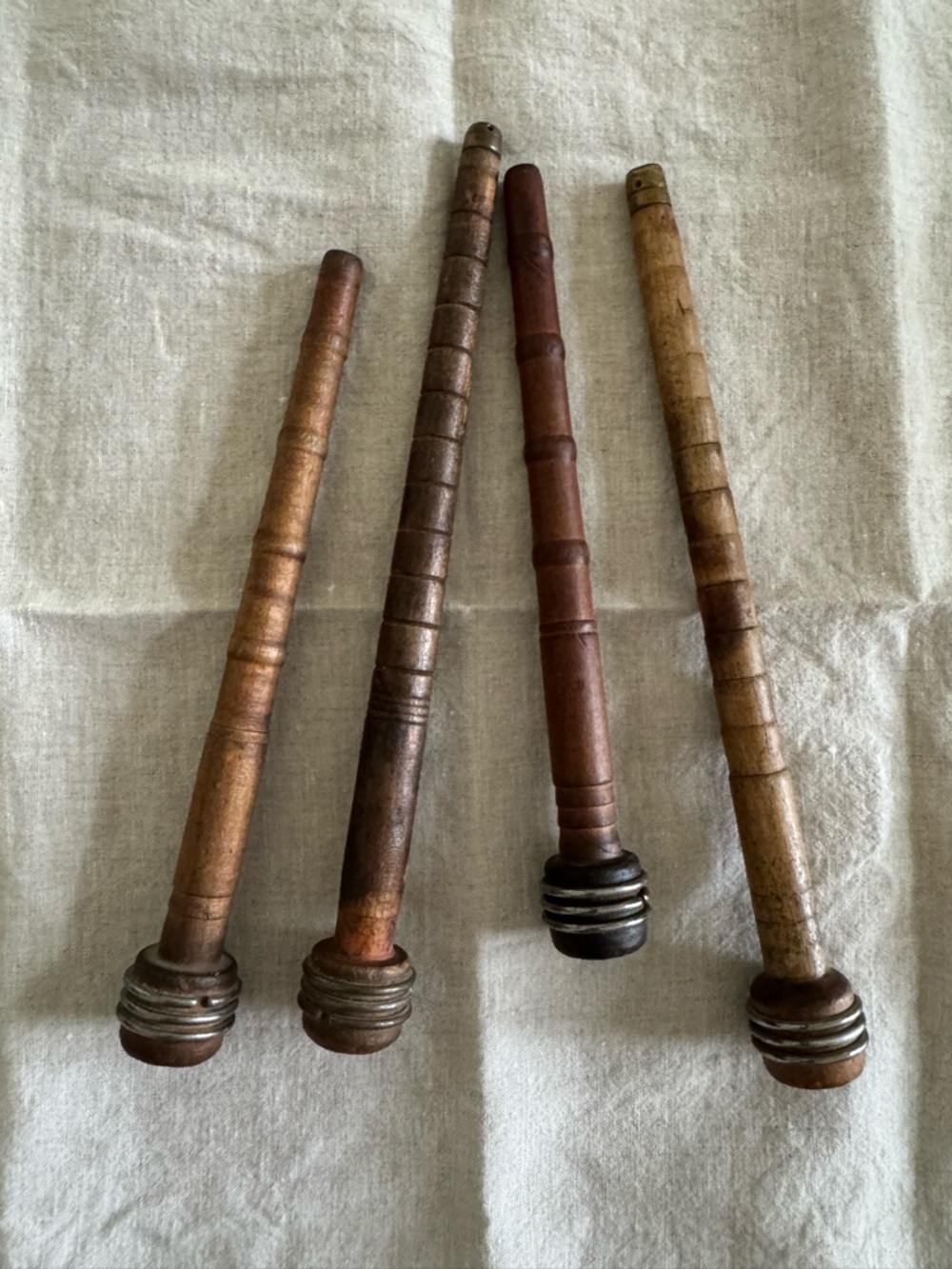Vintage Wooden Thread Spools Bobbins - Brown Set of 4